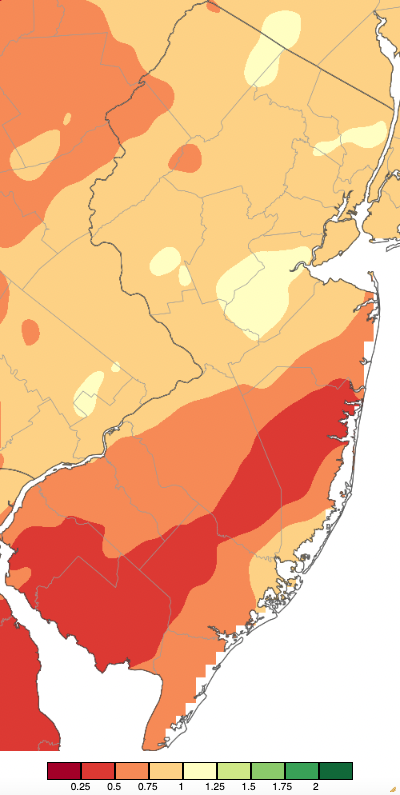 Figure 5. Precipitation across New Jersey from 7 AM on January 22nd through 7 AM January 24th based on a PRISM (Oregon State University) analysis generated using NWS Cooperative and CoCoRaHS observations. Note the scale in inches beneath the map. Precipitation across New Jersey from 7 AM on January 22nd through 7 AM January 24th based on a PRISM (Oregon State University) analysis generated using NWS Cooperative and CoCoRaHS observations.