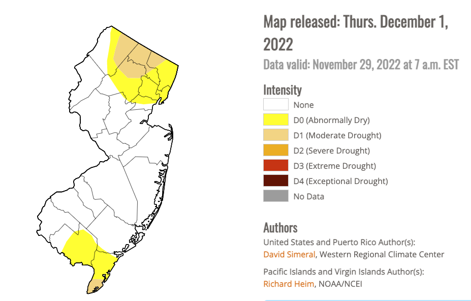 Figure 9. New Jersey portion of the U.S. Drought Monitor map for November 29th. New Jersey portion of the U.S. Drought Monitor map for November 29th.