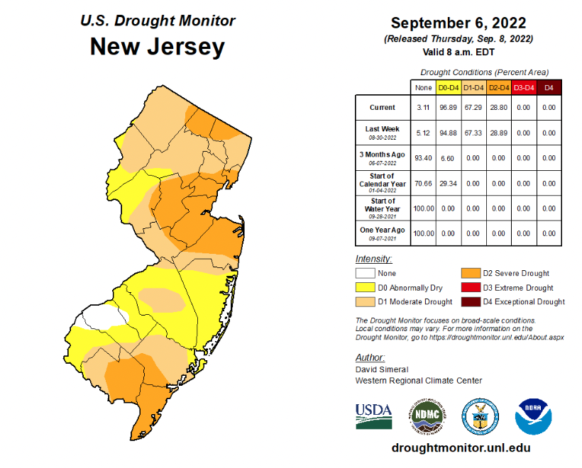 Figure 9. New Jersey portion of the U.S. Drought Monitor map for September 6th. New Jersey portion of the U.S. Drought Monitor map for September 6th.